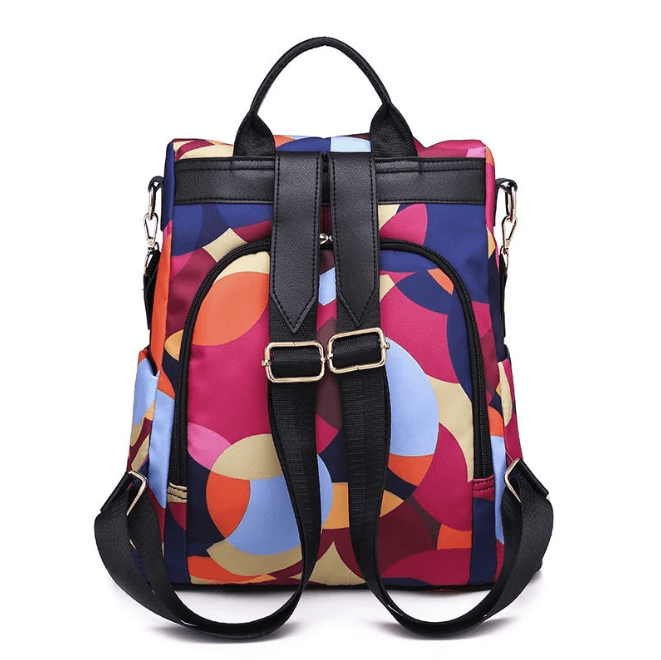Close-up of water-resistant PU leather women's anti-theft backpack, showing material & secure zipper detail.
