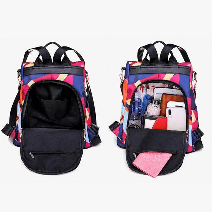 Secure anti-theft women's backpack, water-resistant, ideal for travel, hidden zippers & pockets.