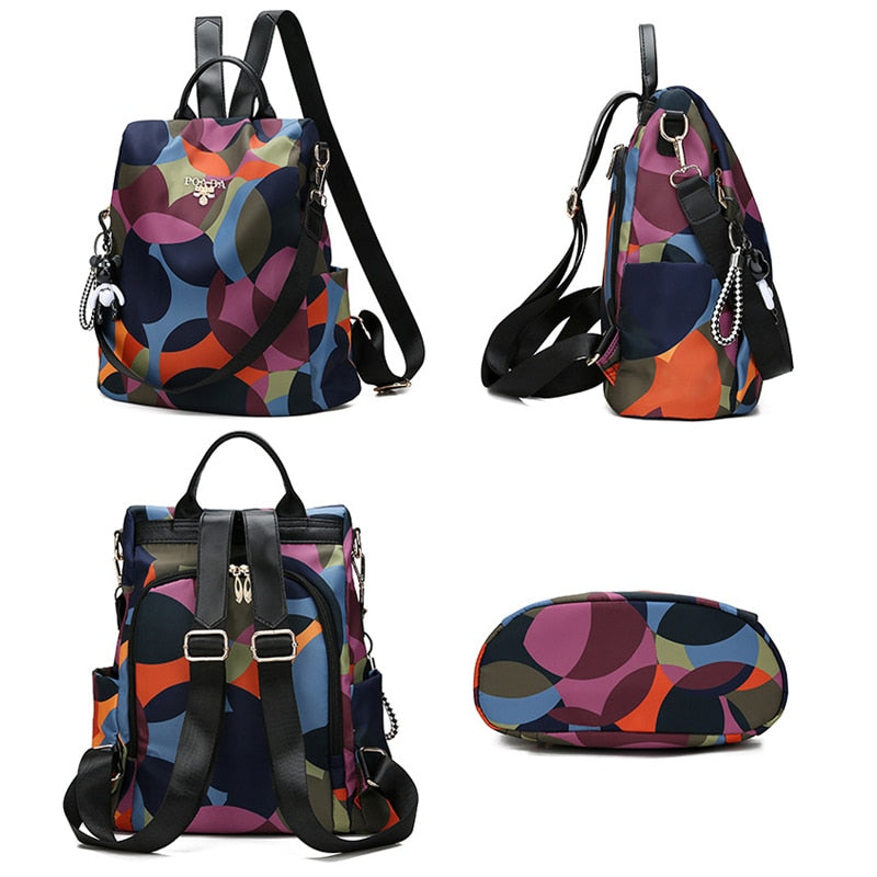 Water-resistant women's anti-theft travel bag. Secure fashion daypack with hidden access for daily commute.