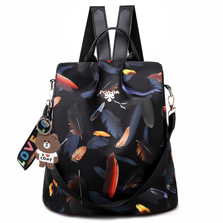 Modern women's anti-theft backpack, water-resistant, hidden access. Secure travel daypack made of Oxford fabric.