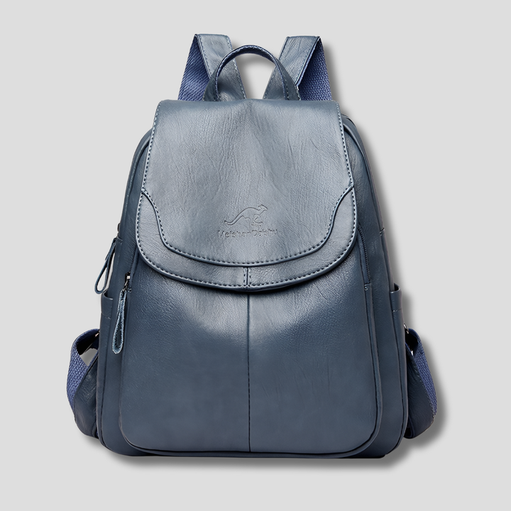 Stylish women's anti-theft backpack, black embossed leather, ideal for fashion-conscious travelers.