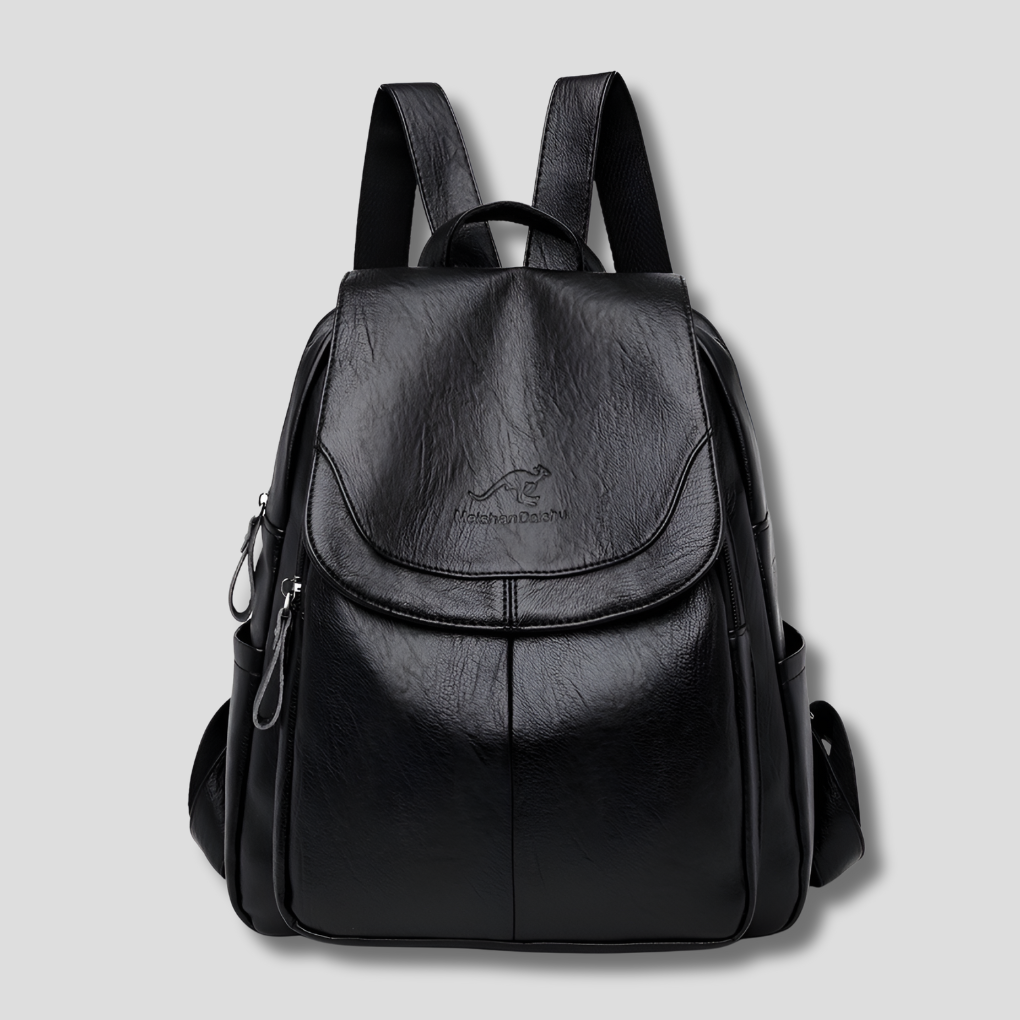 Designer anti-theft women's backpack, embossed leather, chic and practical for urban adventures.