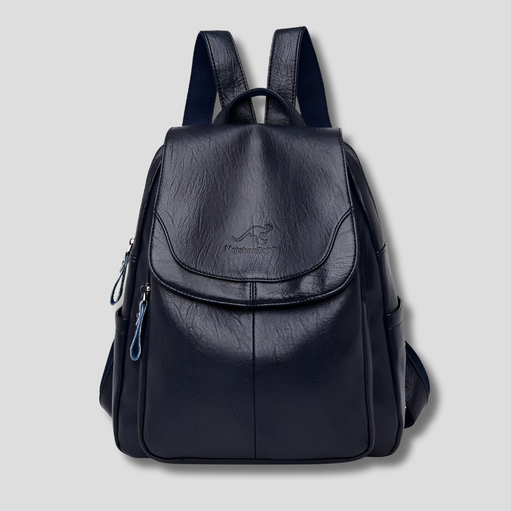 Fashionable anti-theft leather backpack for women, black, great for daily essentials.