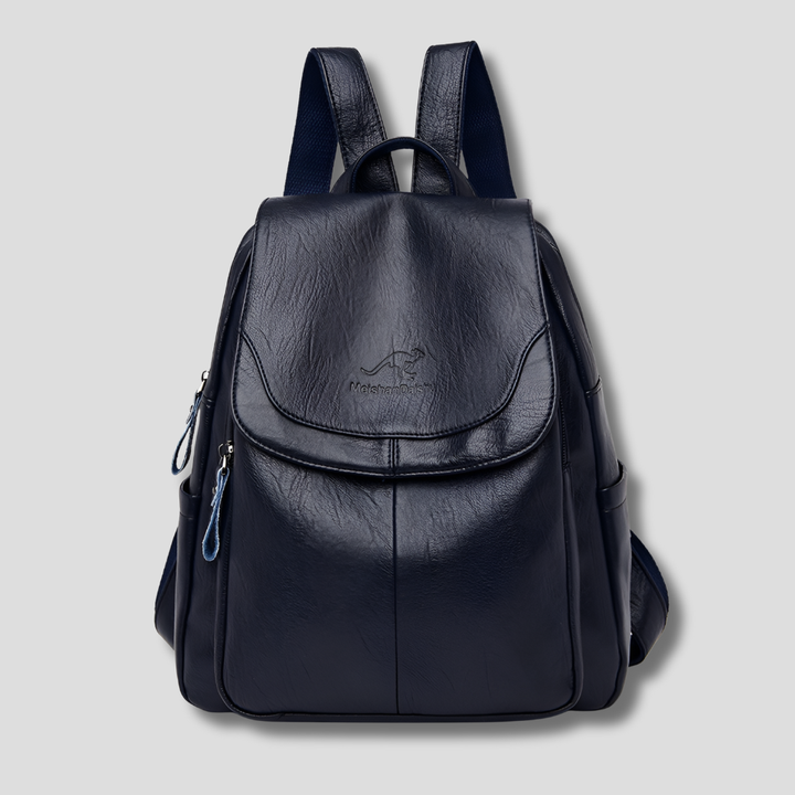Fashionable anti-theft leather backpack for women, black, great for daily essentials.