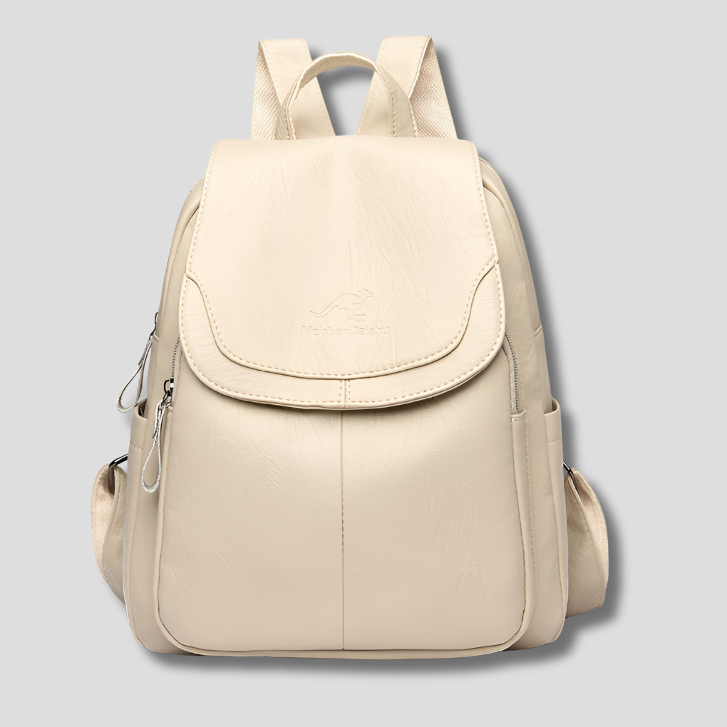 Modern women's anti-theft embossed leather backpack. Fashionable, secure, and perfect for city travel.