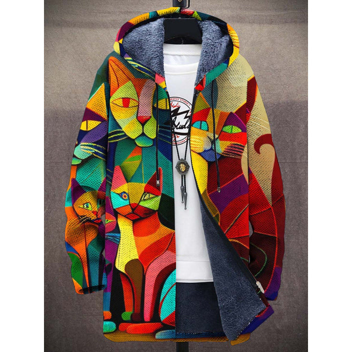 Women's art-inspired knit cardigan, luxury oversized sweater with artistic print, cozy casual chic fashion statement