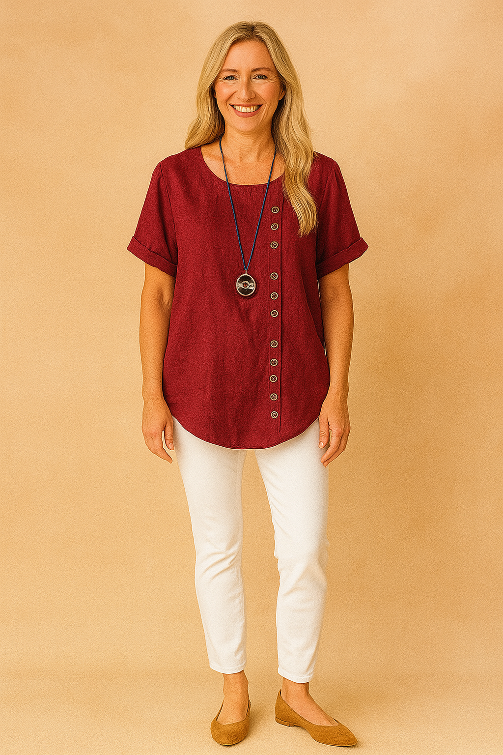Chic women's asymmetrical button-front top in short sleeve style, ideal for fashion daily wear.