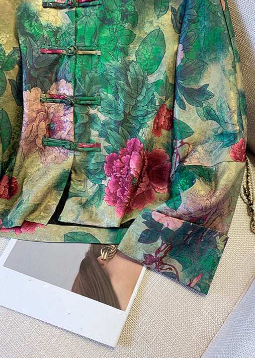Stylish women's Chinese button print long-sleeve autumn coat. Elegant fall jacket, unique outerwear for women.