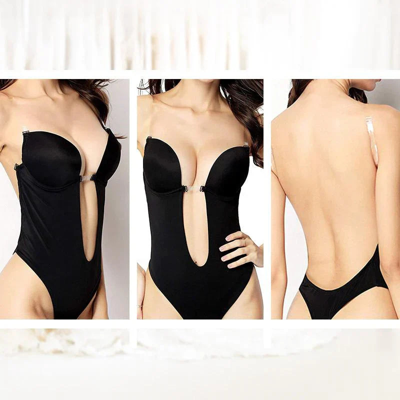 Women's shapewear bodysuit bra with backless design, providing invisible, seamless support for a smooth look.