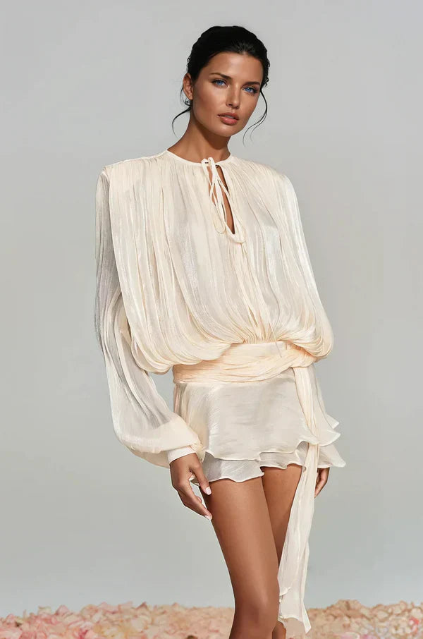 Stylish ruffle mini dress for women, featuring puff balloon sleeves and a flattering silhouette, cocktail attire