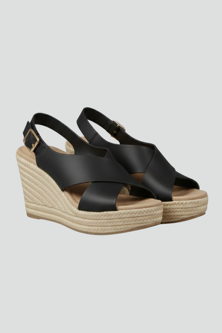Women's beige wedge crossover slingback sandals, perfect for summer casual wear