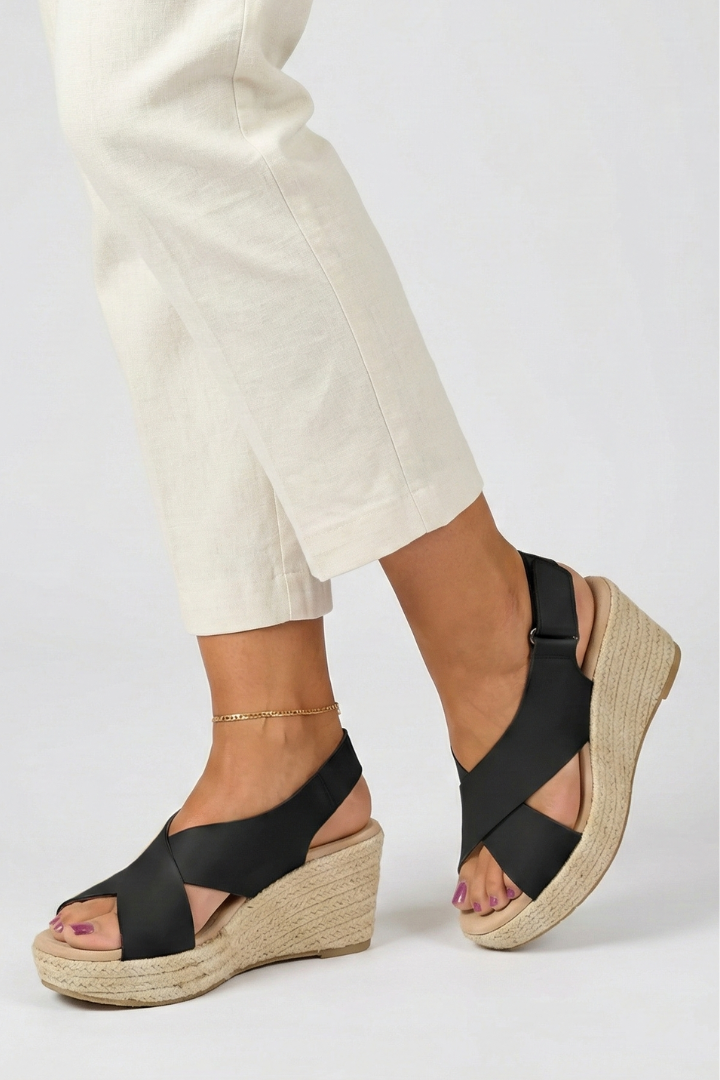 Fashionable blue wedge crossover slingback sandals, ideal for women's summer footwear