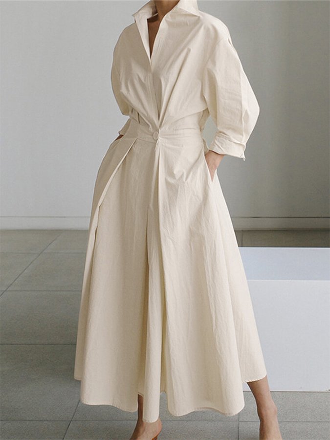 Maxi shirtdress for women, belted waist, functional pockets, ideal for spring and summer fashion