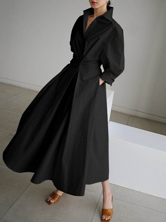 Women's midi-length belted shirt dress, features pockets, a stylish and practical summer longdress