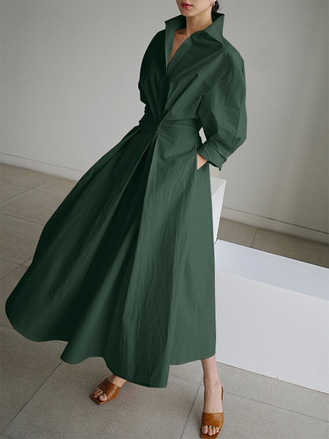 Spring women's long shirt dress, belted at the waist, with pockets, a chic and comfortable fashion choice
