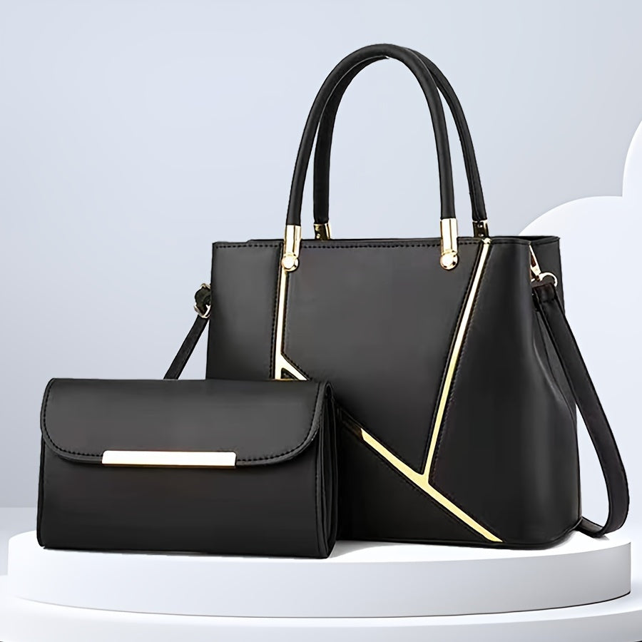 Elegant women's daily handbag set. Black tote bag and versatile crossbody purse for all occasions.