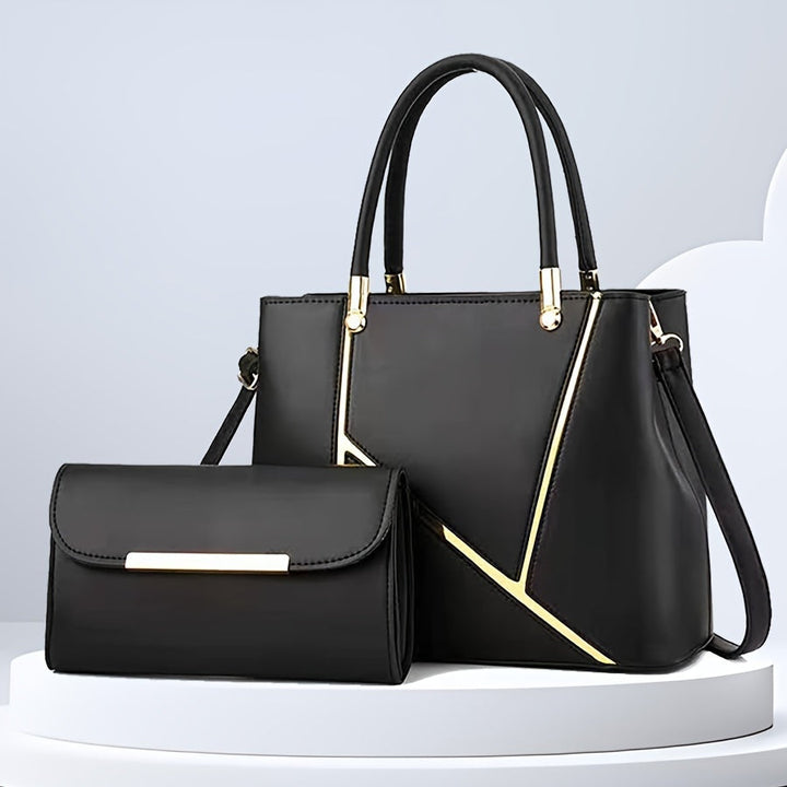 Elegant women's daily handbag set. Black tote bag and versatile crossbody purse for all occasions.