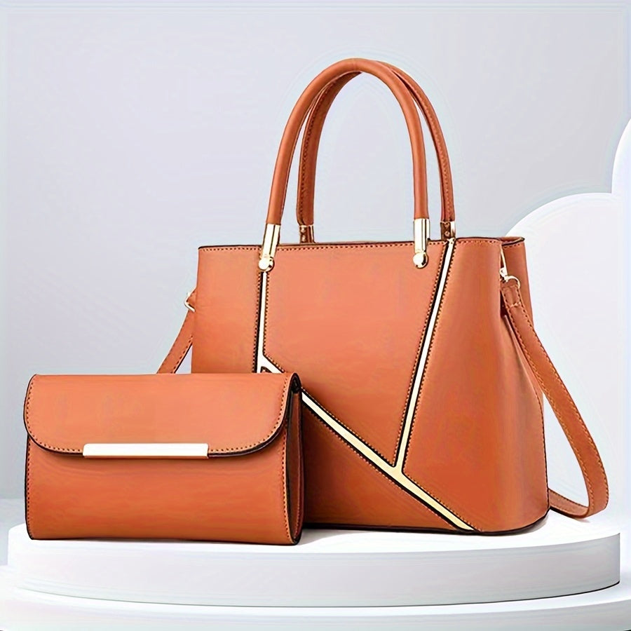 Complete black women's handbag set. Roomy tote bag with a matching stylish crossbody purse.