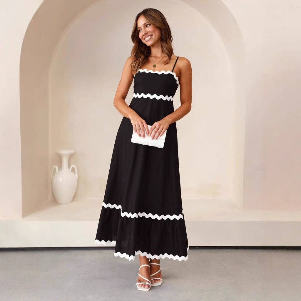 Stylish women's A-line maxi dress with adjustable spaghetti straps, a comfortable casual dress.