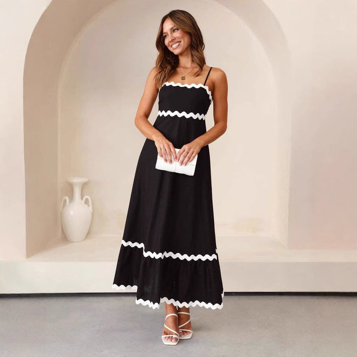 Stylish women's A-line maxi dress with adjustable spaghetti straps, a comfortable casual dress.