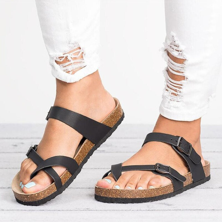 Brown women's adjustable casual sandals with arch support, perfect for comfortable summer walking & daily wear.