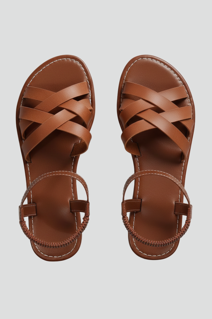 Women's black crisscross strap flat ankle sandals, perfect for summer casual wear