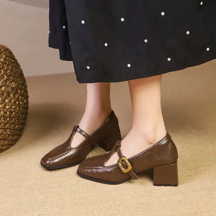 Comfortable women's Mary Jane shoes, classic black with a sturdy block heel and modern square toe.