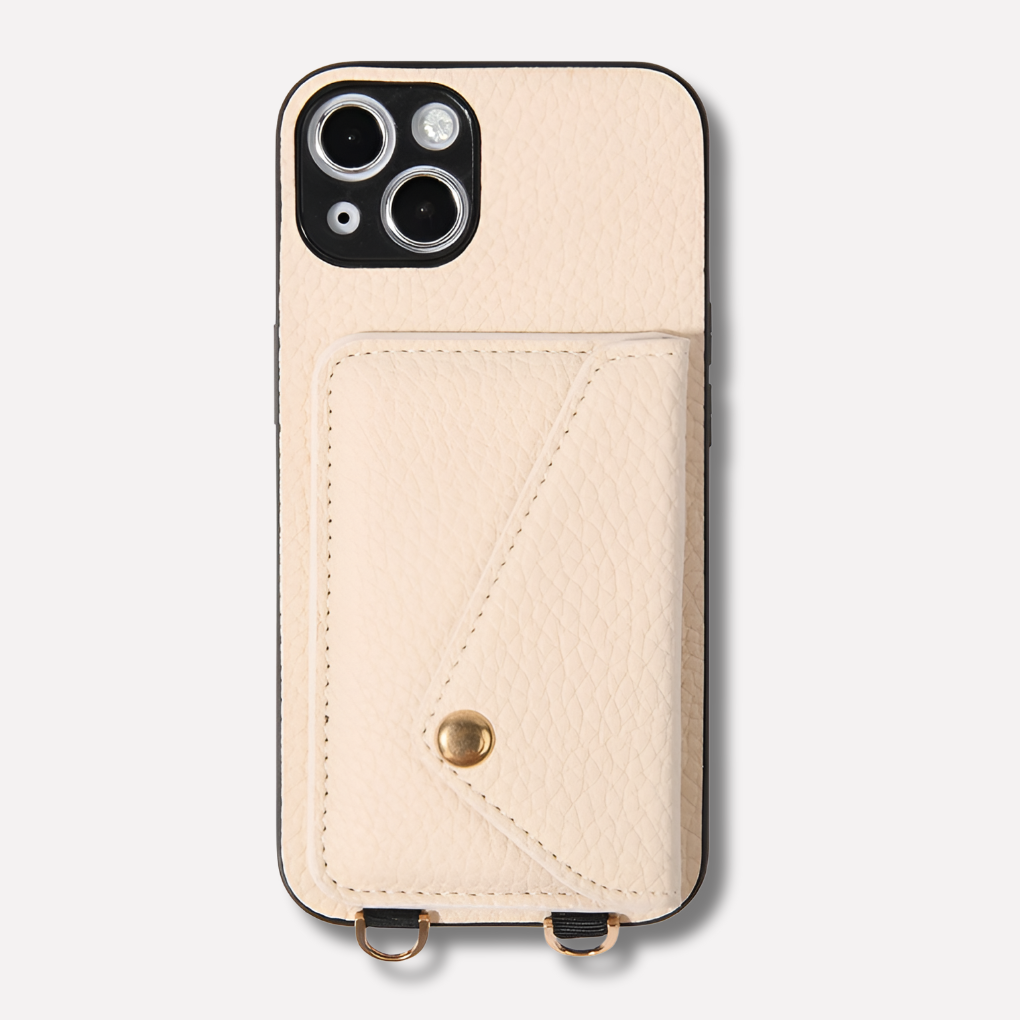 Elegant women's leather iphone accessory: crossbody phone case with integrated card holder and long strap