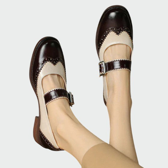 Classic women's leather Mary Jane shoes with a sturdy block heel, perfect for comfortable elegance