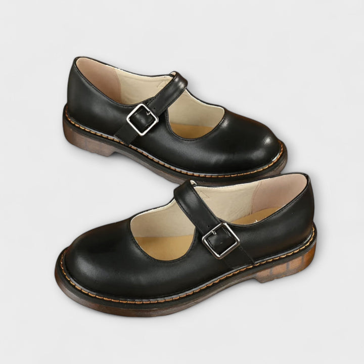 Classic black leather women's Mary Jane shoes, comfortable and stylish for everyday wear