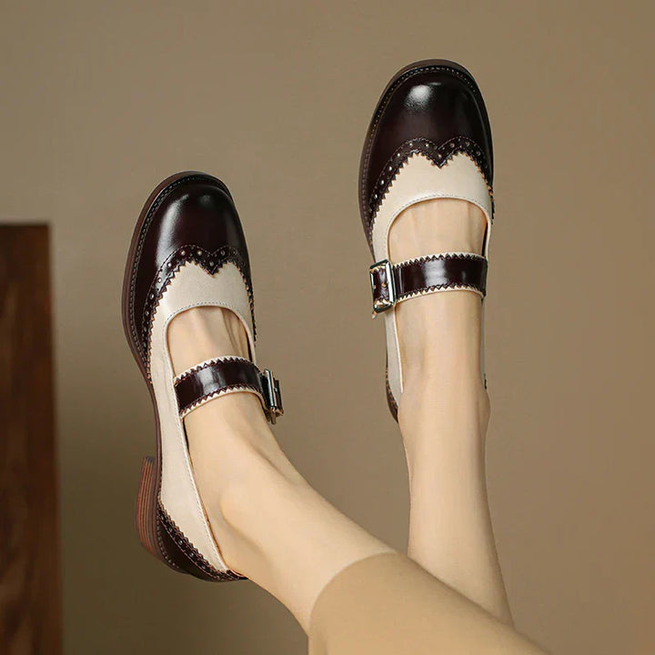 Stylish women's brown leather Mary Jane shoes, perfect for comfortable everyday wear with a classic vintage look.