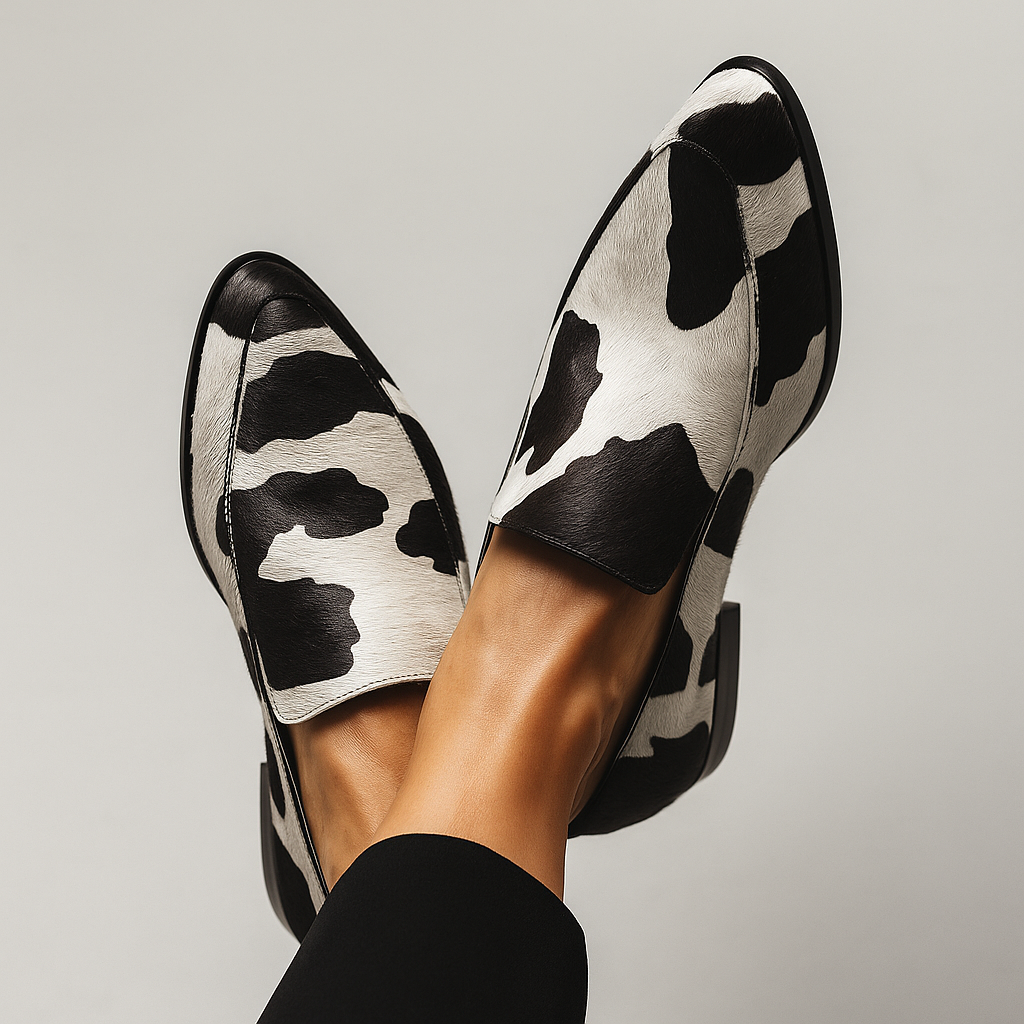 Women's black modern slip-on loafers, perfect for comfortable office wear and casual chic style footwear.