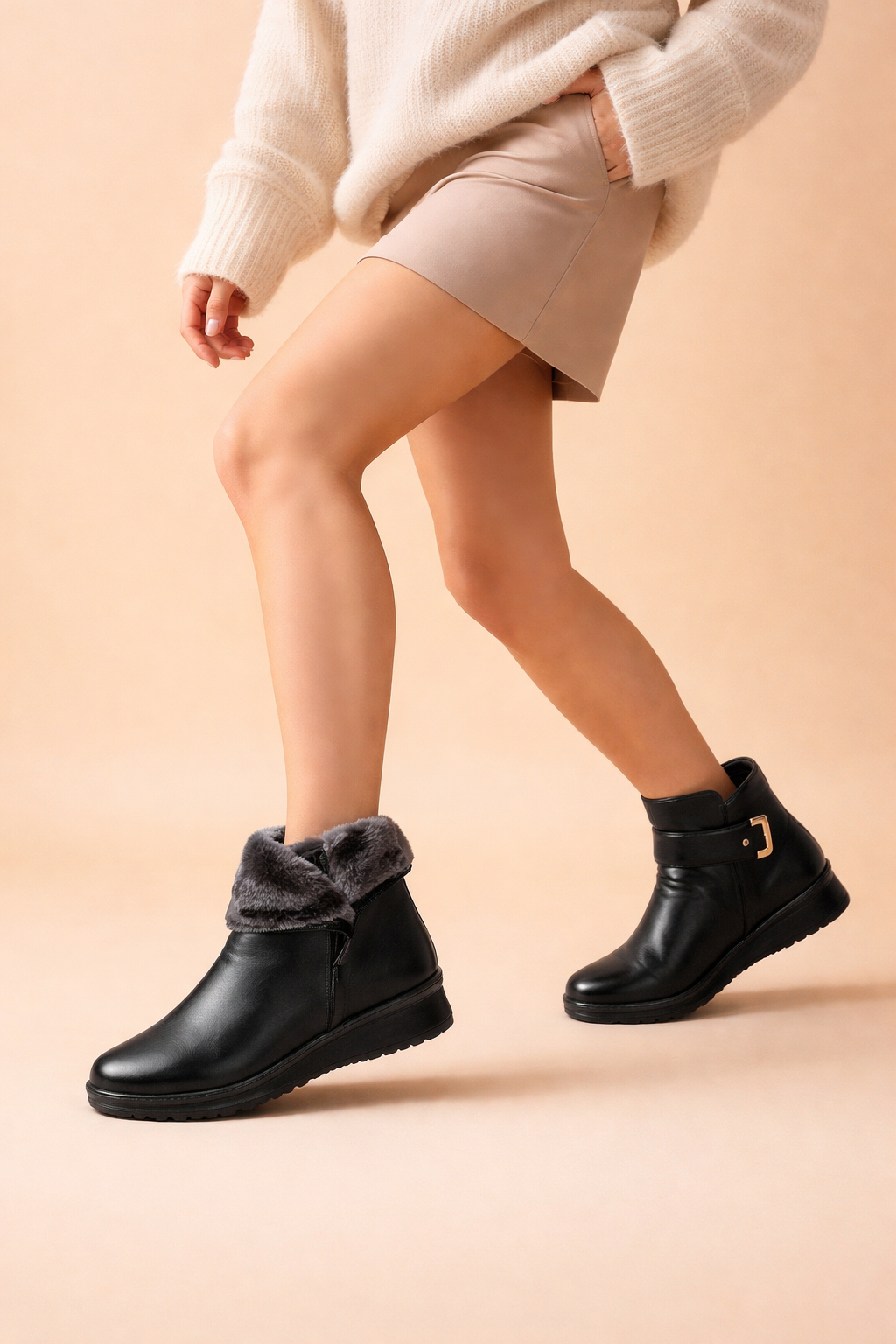 White women's warm winter boots featuring a non-slip sole and cozy comfort. Ideal casual footwear with a round toe.