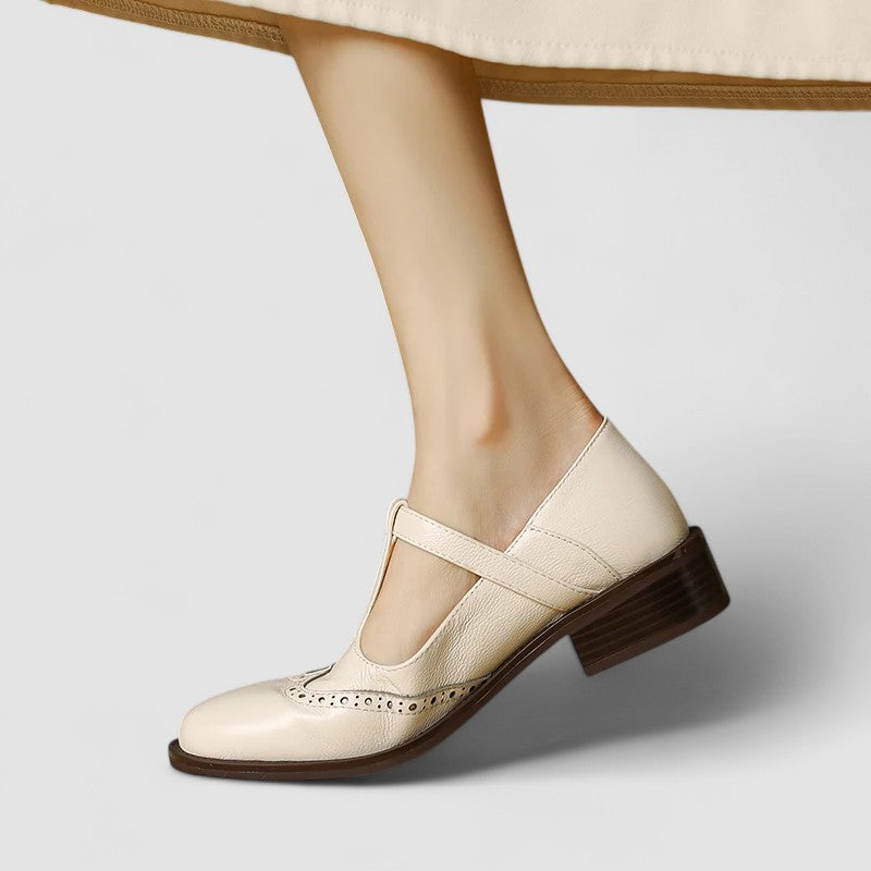 Side profile of women's comfort shoes, orthopedic Mary Jane flat, low heel