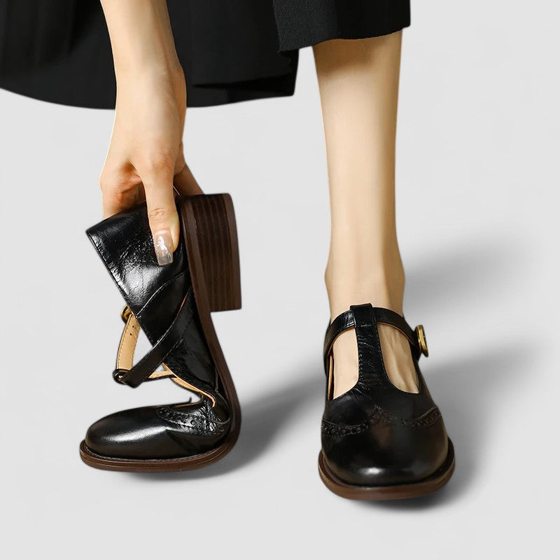 Women's Mary Jane orthopedic footwear, black leather-look, ideal for casual wear