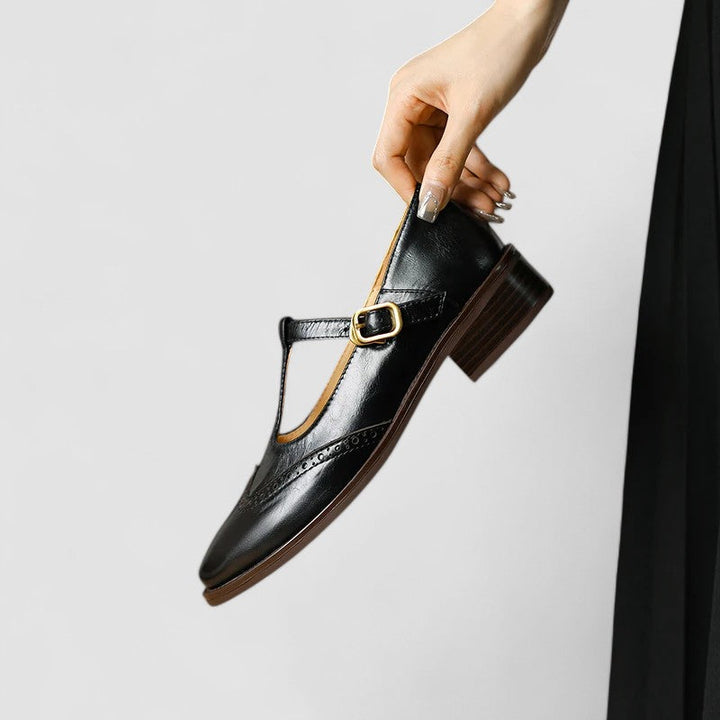 Detail of strap and buckle on women's orthopedic Mary Jane comfort shoes, CL-0681