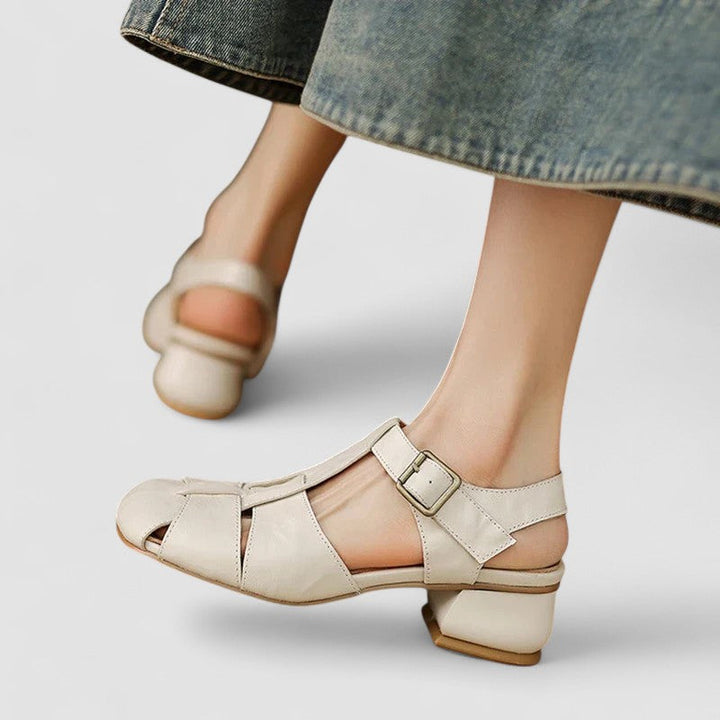 Pair of CL-0680 women's orthopedic Mary Jane shoes, offering arch support and adjustable fit