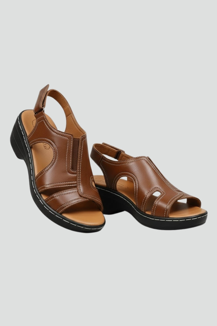 Women's black platform open-toe cutout sandals, side view, summer fashion footwear