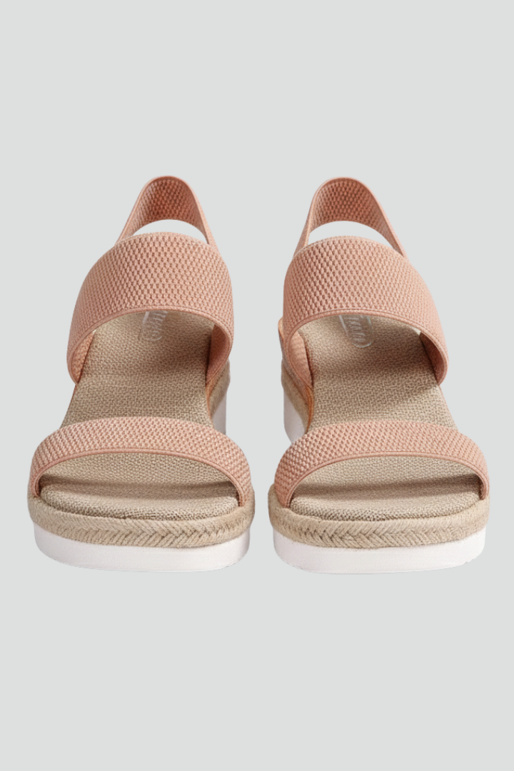 Women's black stretch fit sandals with raised sole, perfect for comfortable summer wear.