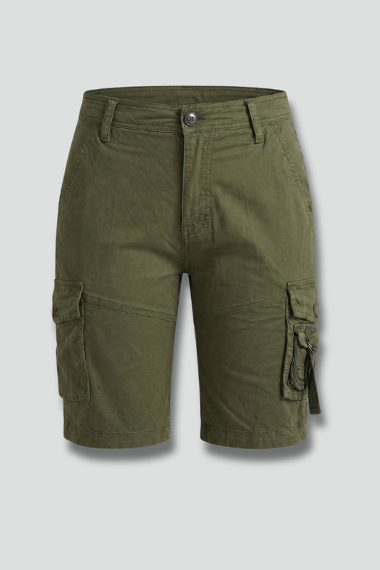 Women's black utility cargo shorts with prominent side pockets, ideal for summer casual wear.