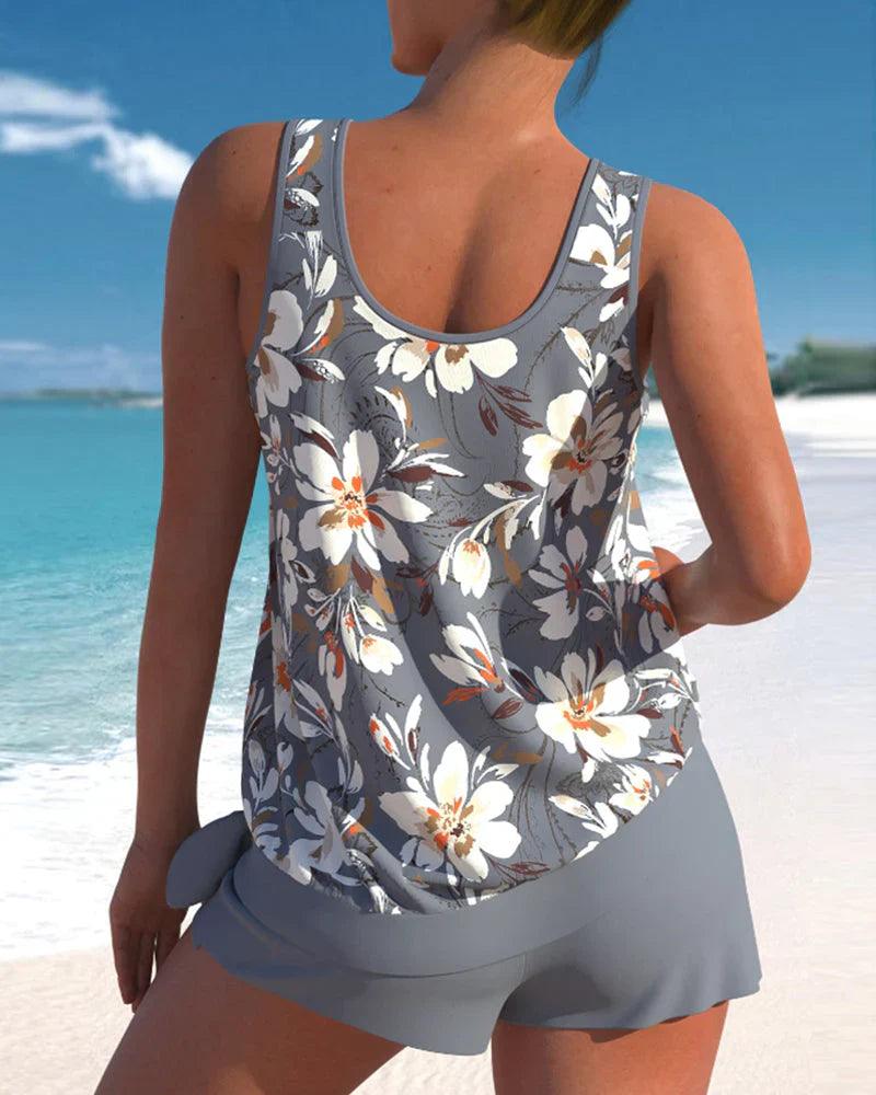 Stylish women's two-piece tankini swimsuit set with V-neck top and comfortable boyshorts