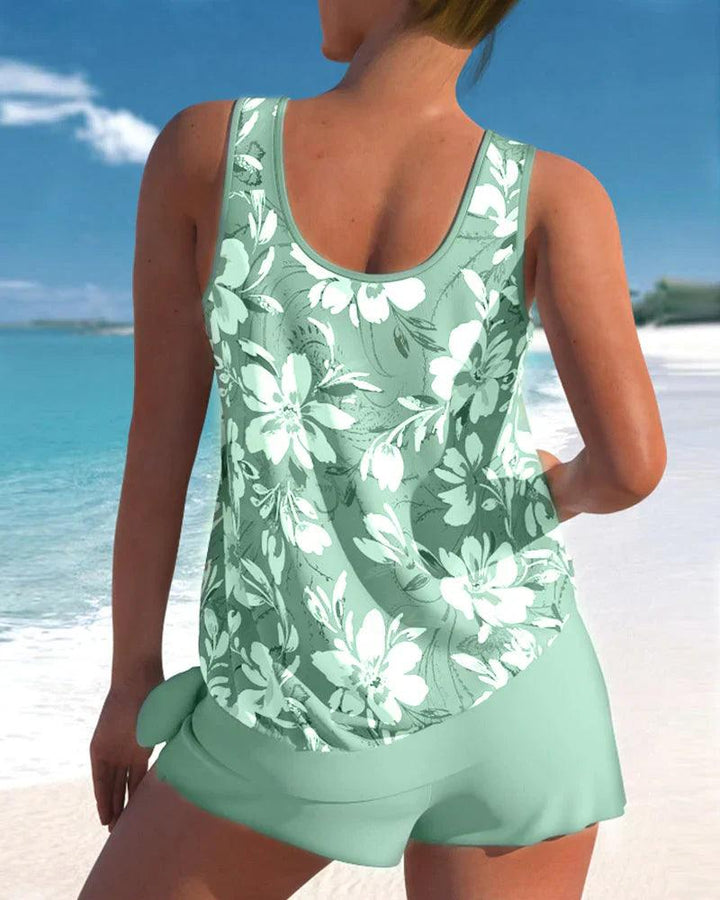 V-neck tankini and boyshorts swimsuit set, perfect for women's summer vacation