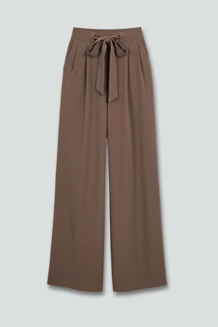 Women's black wide-leg palazzo trousers with drawstring waist, ideal for casual summer wear.