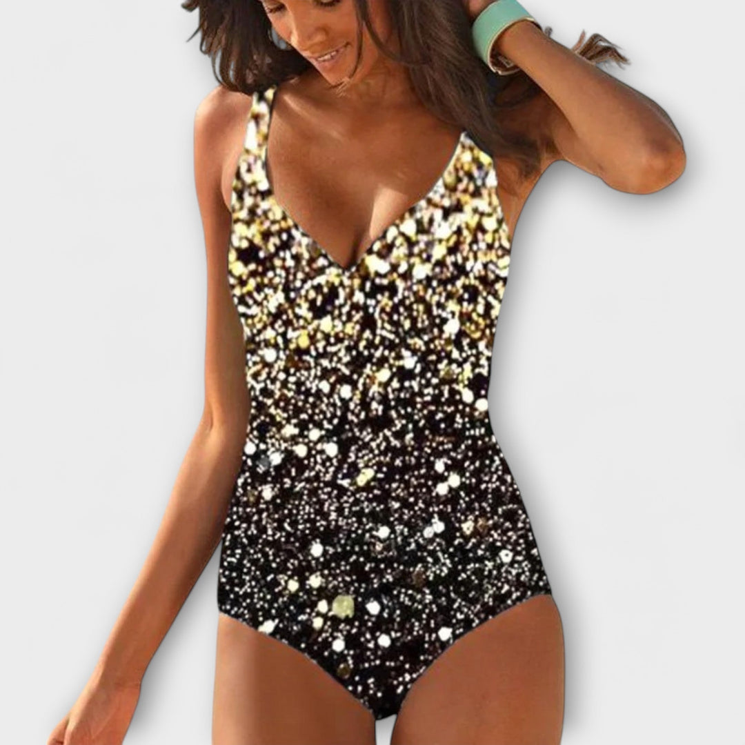 Stylish women's wrap-front one-piece swimsuit, perfect for swim and beachwear