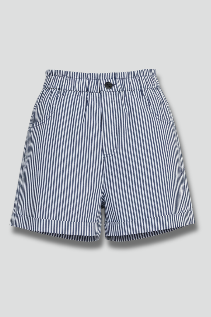 Women's blue striped high waist tailored shorts, perfect for summer fashion and casual wear