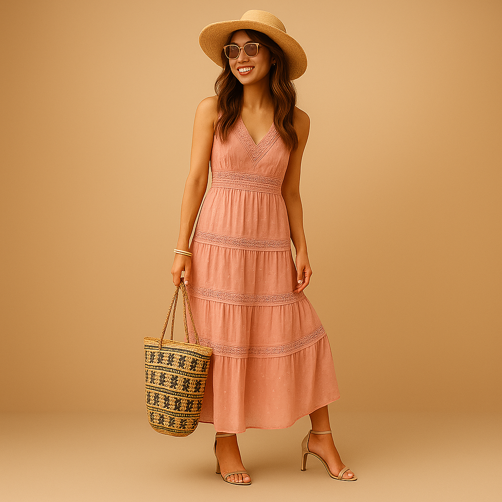 Lightweight women's summer dress in a boho style, perfect as a casual beach festival outfit.