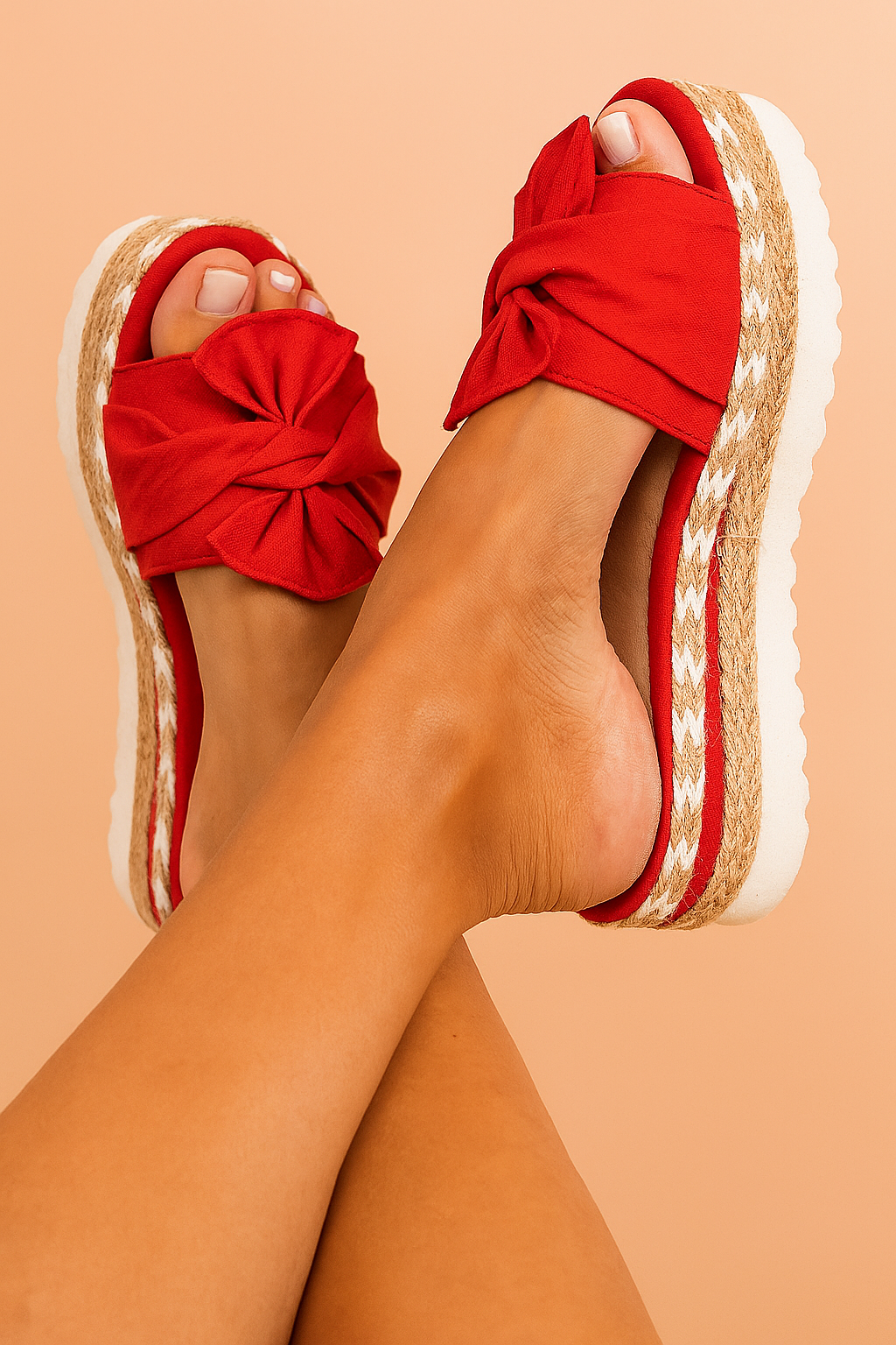 Fashionable women's bow knot platform slide sandals. Your essential comfortable summer slip-on footwear.