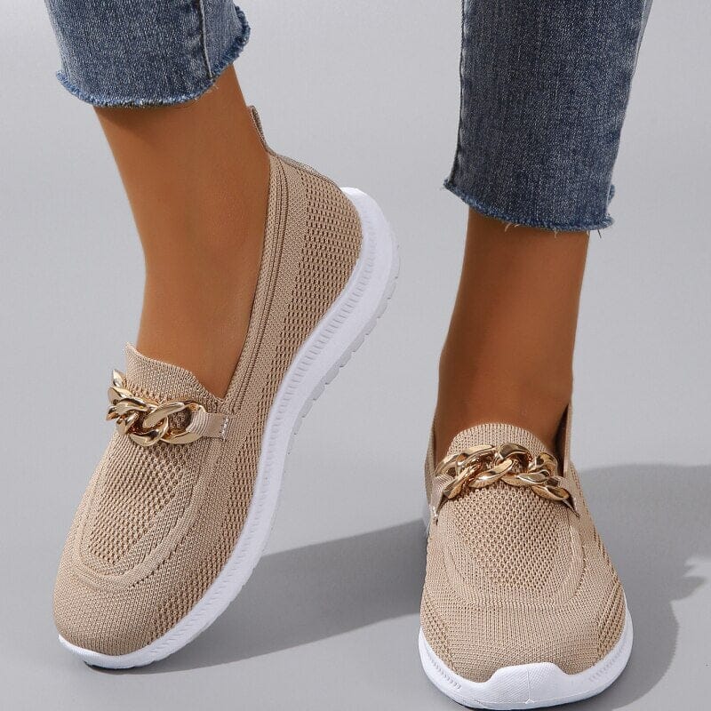 Close-up of women's comfortable, breathable mesh shoes in a versatile gray color