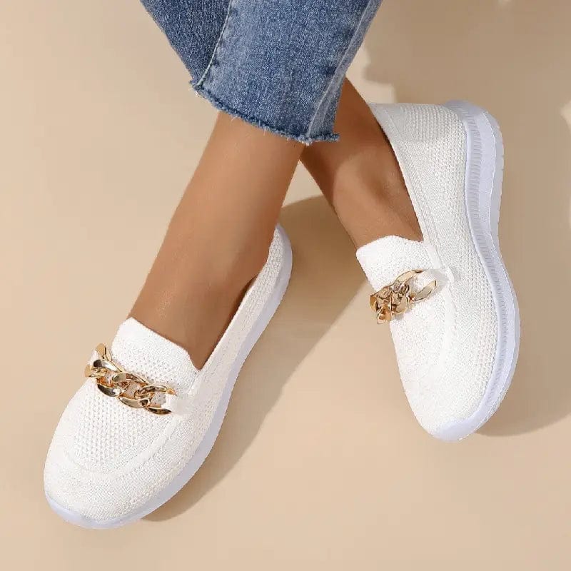 Front view of women's casual shoes featuring breathable mesh and a comfortable design