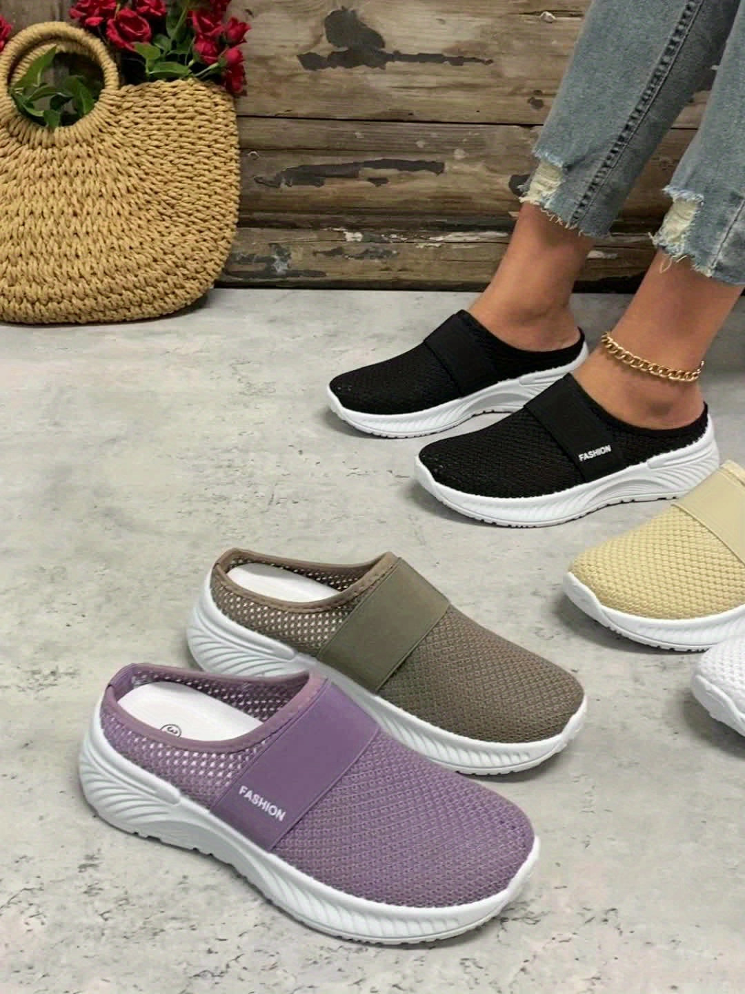Women's lightweight slip-on sneakers, breathable mesh for summer casual wear.